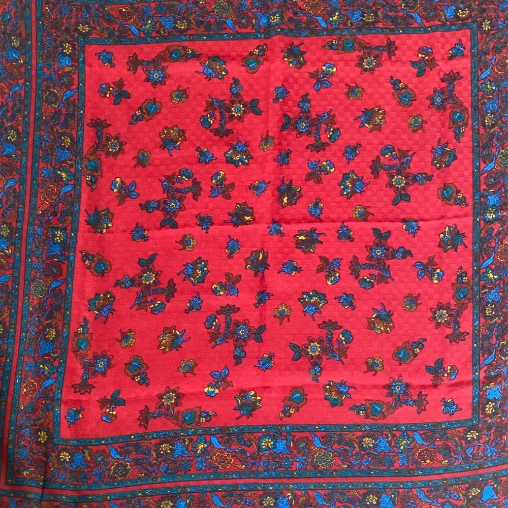 Vintage Made in Italy Red Floral Paisley Square Scarf Fringed 31x31